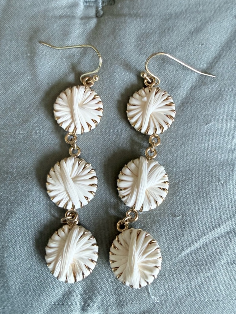Nordstrom Gold-Tone Drop Earrings with Ivory Cream Disc Accents Long Dangle